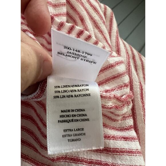RAILS Jasmine Mini Dress Red White Rhone Stripe V Neck Linen Blend XL - Picture 11 of 15